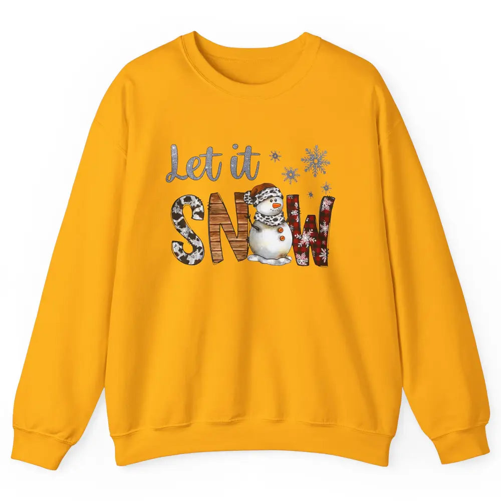 Leopard Snowman Let It Snow Snowflakes Western Christmas Unisex Crewneck Sweatshirt