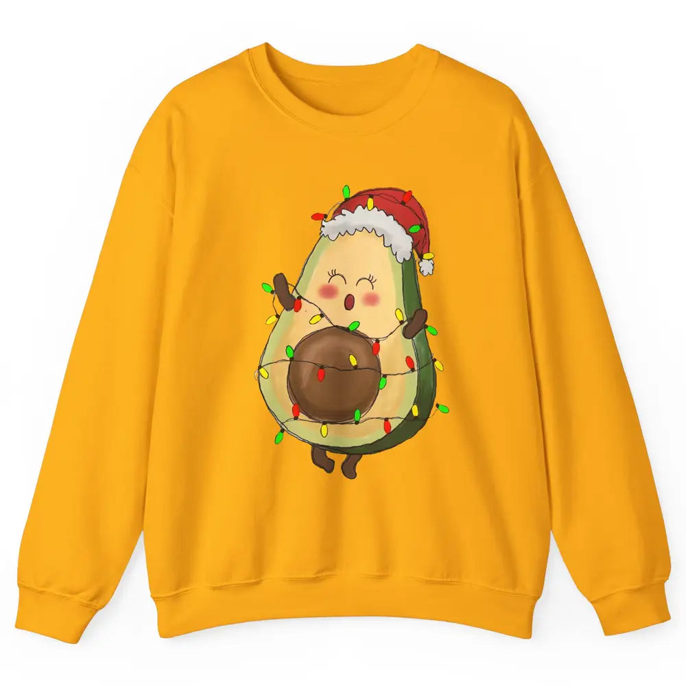 Avocado Santa Cute Avocado Christmas Lights Xmas Vegan Gift Unisex Crewneck Sweatshirt