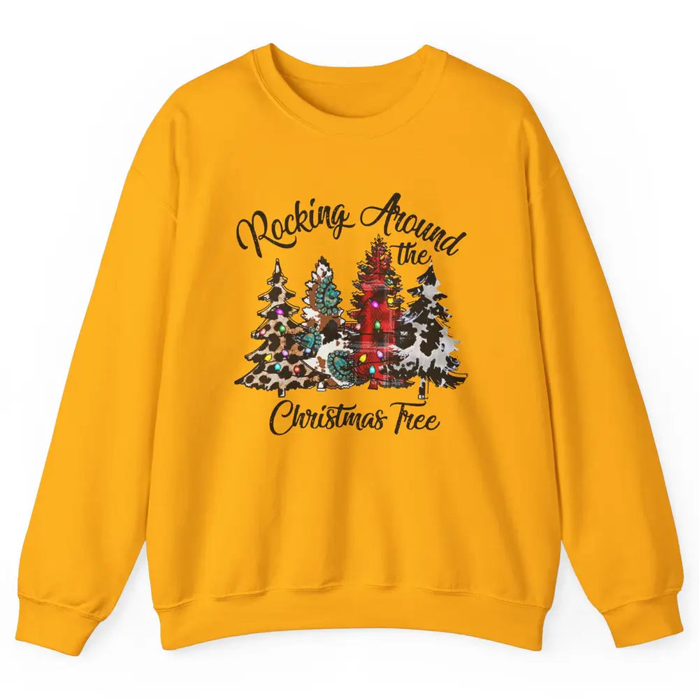 Leopard Christmas Tree Rocking Around Christmas Tree Western Unisex Crewneck Sweatshirt