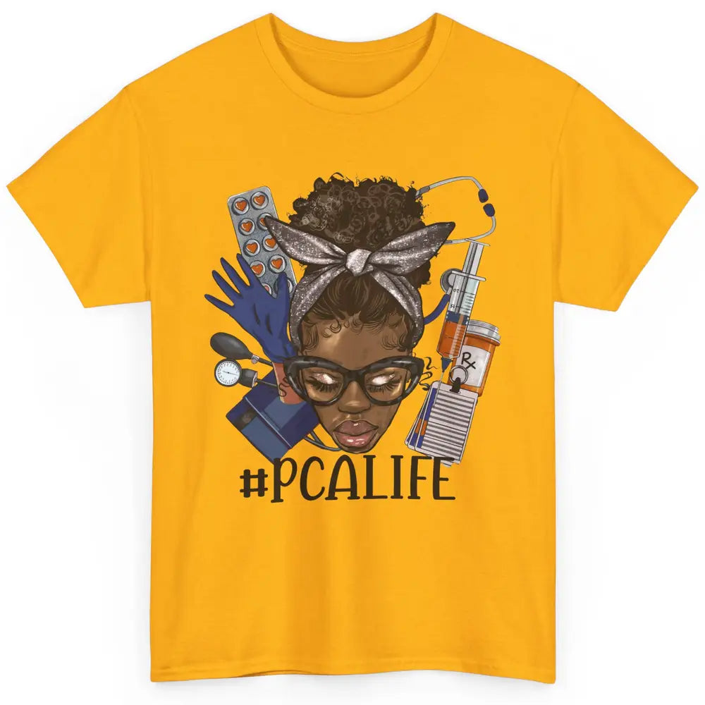 Afro Messy Bun Glasses PCA Life Patient Care Assistant Nurse Classic Unisex T-Shirt