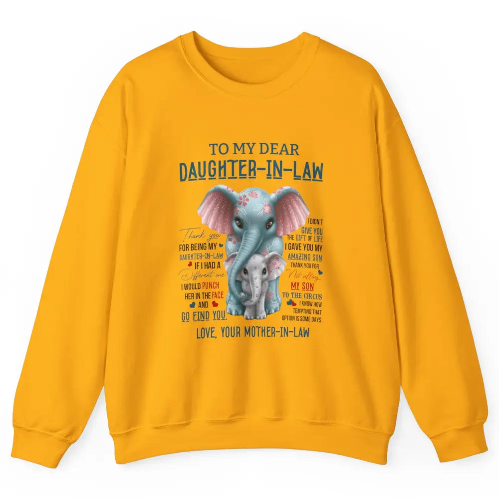 To My Dear Daughter In Law Love Mother In Law Cute Elephant Unisex Crewneck Sweatshirt