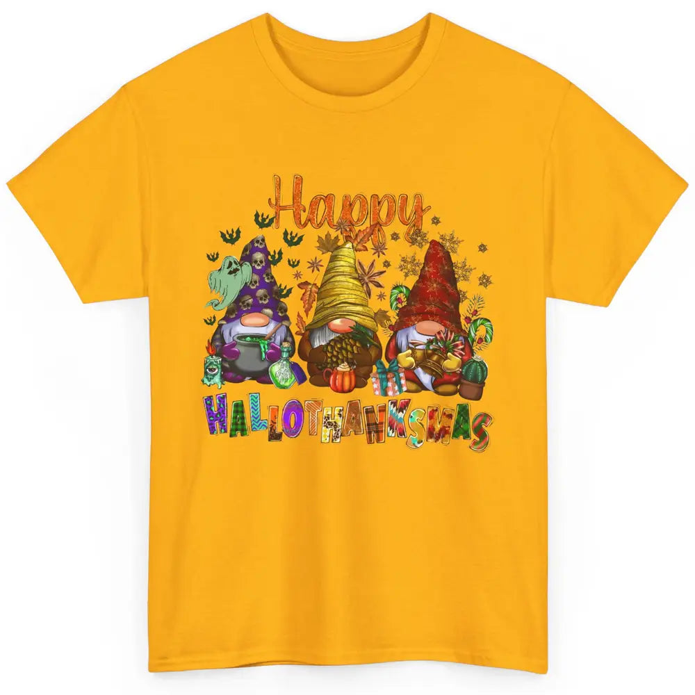 Pumpkin Gnomes Hallo-thank-mas Halloween Thanksgiving Xmas Classic Unisex T-Shirt