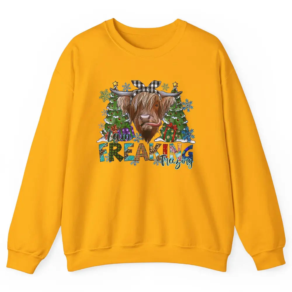 Highland Cow Bandana I'm Freaking Freezing Western Christmas Unisex Crewneck Sweatshirt