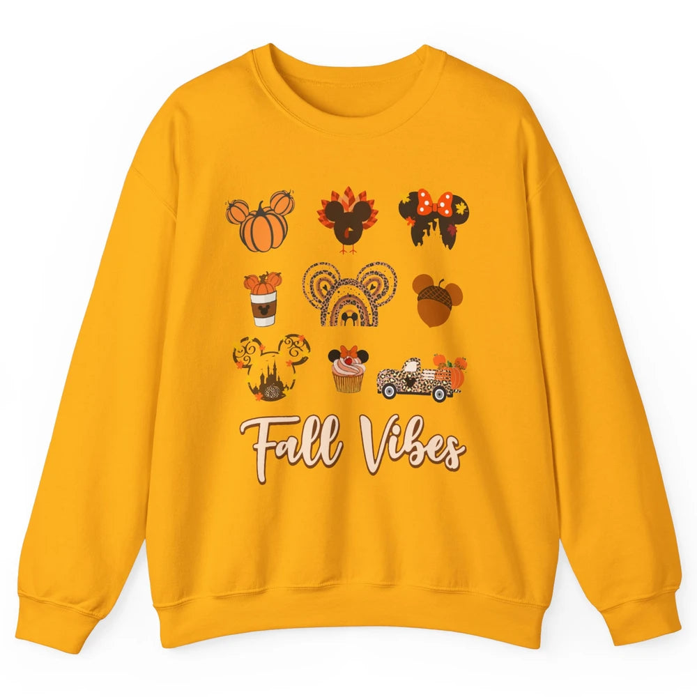 Retro Fall Vibes Pumpkin Turkey Halloween Fall Thanksgiving Unisex Crewneck Sweatshirt