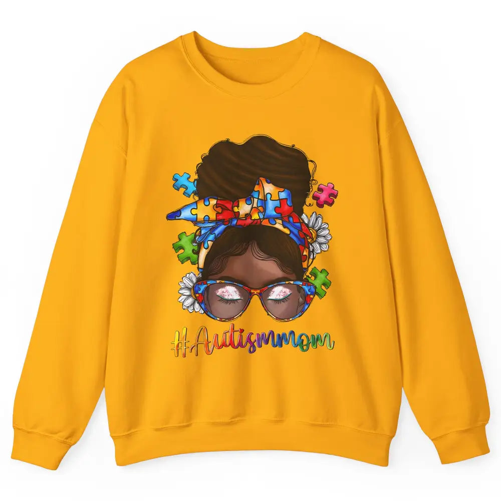 Autism Afro Mom Curly Hair American African Autism Awareness Unisex Crewneck Sweatshirt