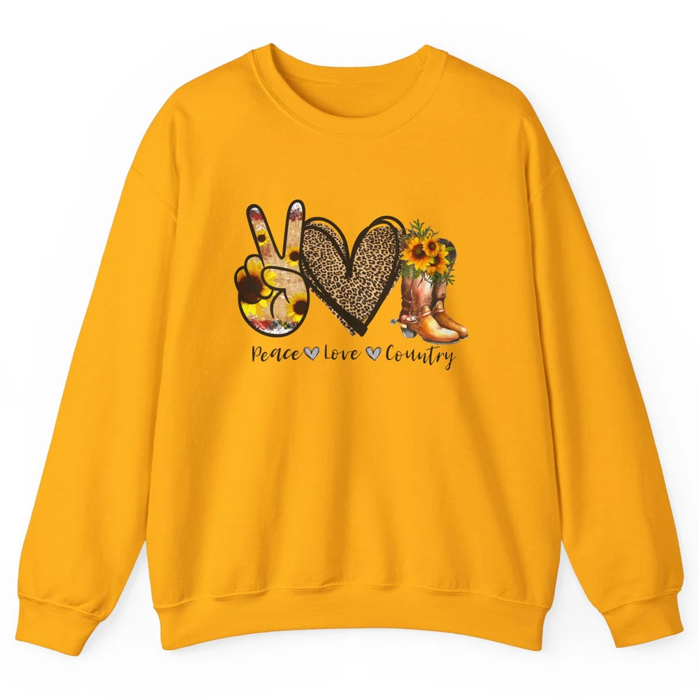 Retro Sunflower Peace Love Country Cowgirl Midwest Girl Boot Unisex Crewneck Sweatshirt