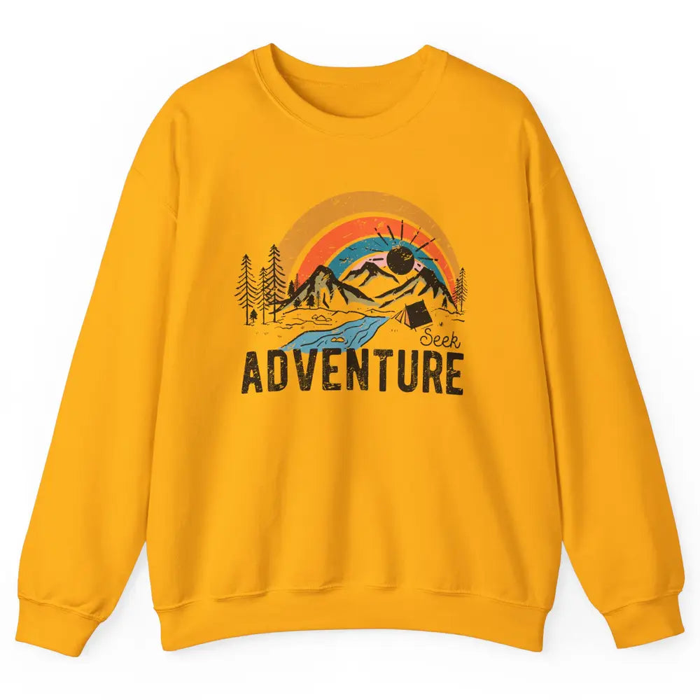 Vintage Mountain Sunrise Seek Adventure Camping Hiking Lover Unisex Crewneck Sweatshirt