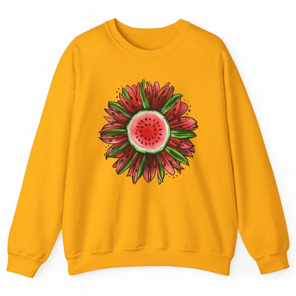 Watermelon Sunflower Summer Peace Love Watermelon Lover Gift Unisex Crewneck Sweatshirt