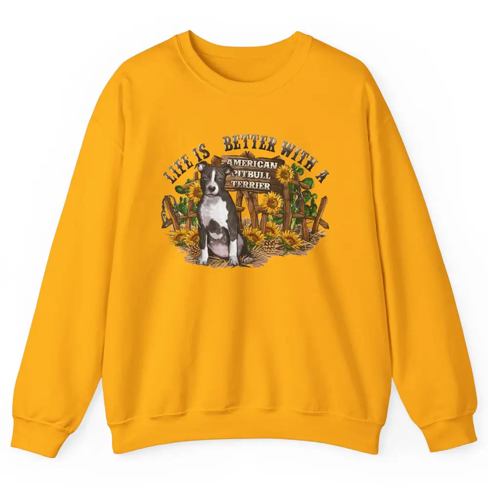 Sunflower Life Is Better With American Pitbull Terrier Mom Unisex Crewneck Sweatshirt