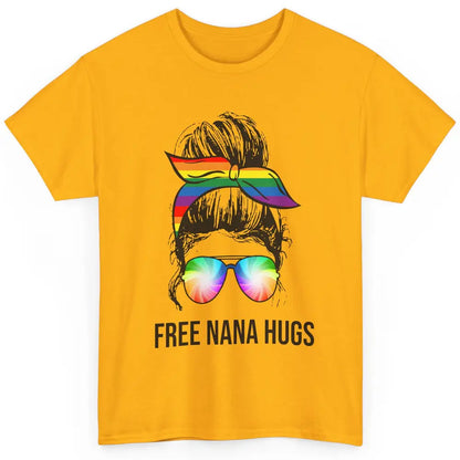 Free Nana Hugs LGBT Gay Pride Month Rainbow Messy Bun Classic Unisex T-Shirt