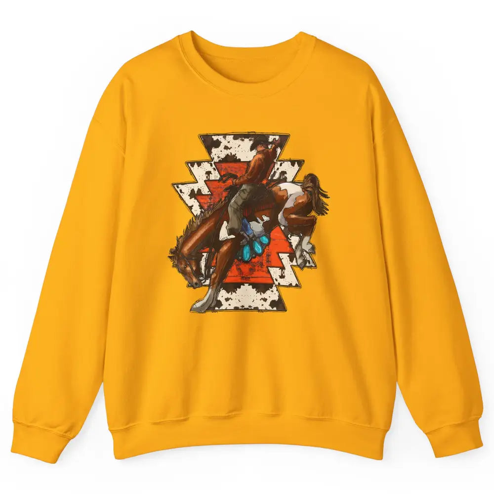 Aztec Cowhide Rodeo Hold Your Horses Cowboy Western Gemstone Unisex Crewneck Sweatshirt