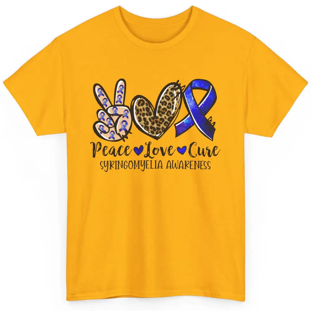 Syringomyelia Awareness Blue Ribbon Peace Love Cure Classic Unisex T-Shirt