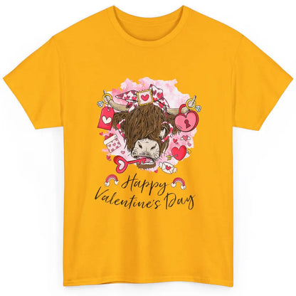 Cute Highland Cow Heart Western Happy Valentine Day Love Classic Unisex T-Shirt