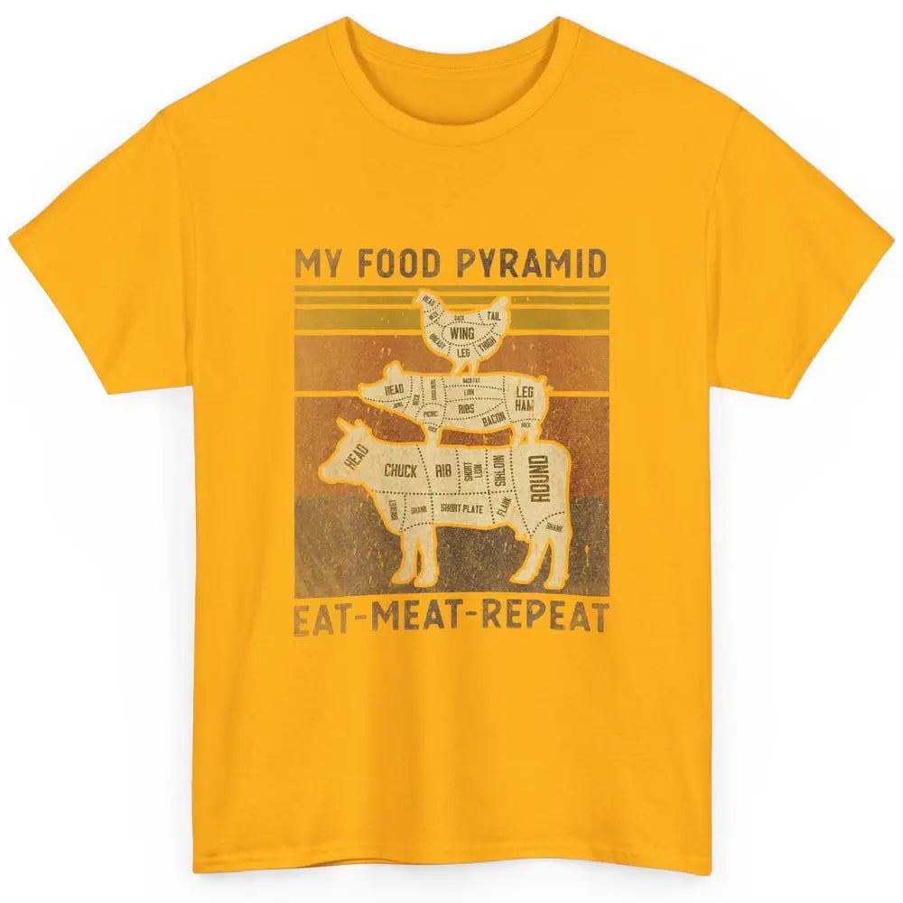 Vintage My Food Pyramid Eat Meat BBQ Lover Fast Food Retro Classic Unisex T-Shirt