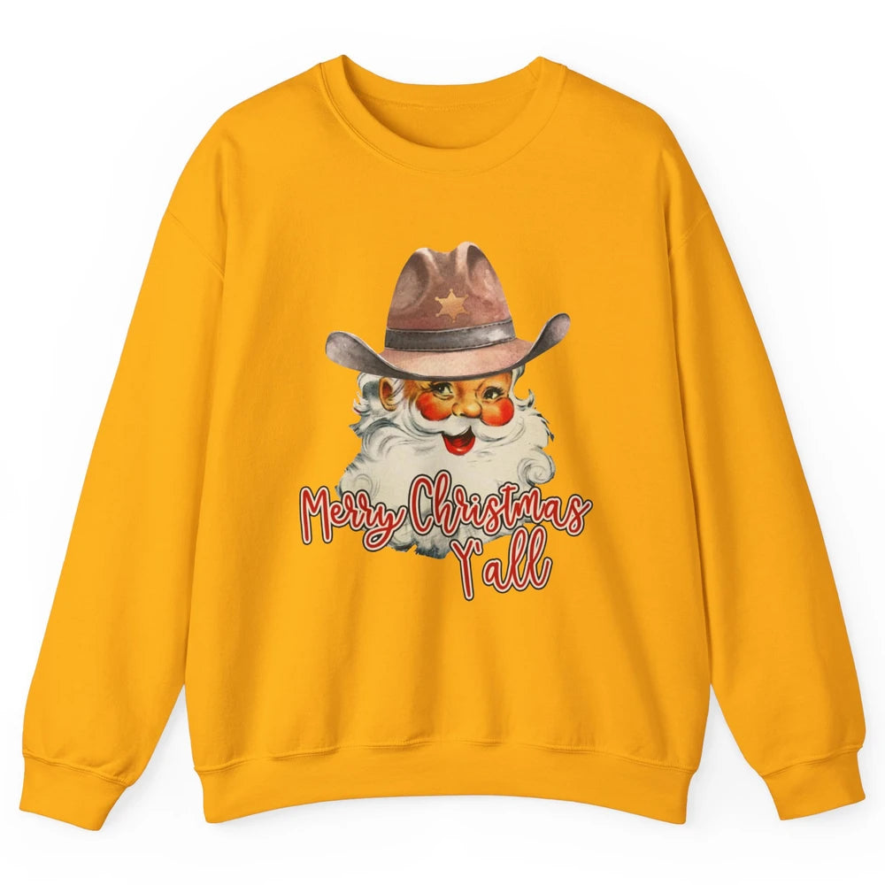 Santa Claus Merry Christmas Y'all Western Country Cowboy Unisex Crewneck Sweatshirt