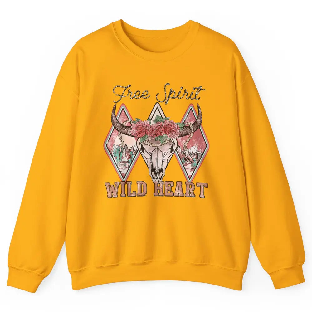 Bull Skull Free Spirit Wild Heart Valentine Western Rodeo Unisex Crewneck Sweatshirt