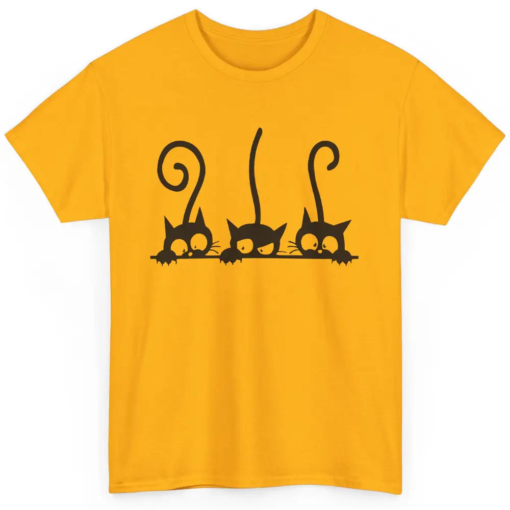 Cute Peeking Black Cats In A Row Funny Hiding Kitten Lovers Classic Unisex T-Shirt