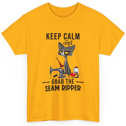 Funny Black Cat Keep Calm Grab Seam Ripper Sewing Quilting Classic Unisex T-Shirt