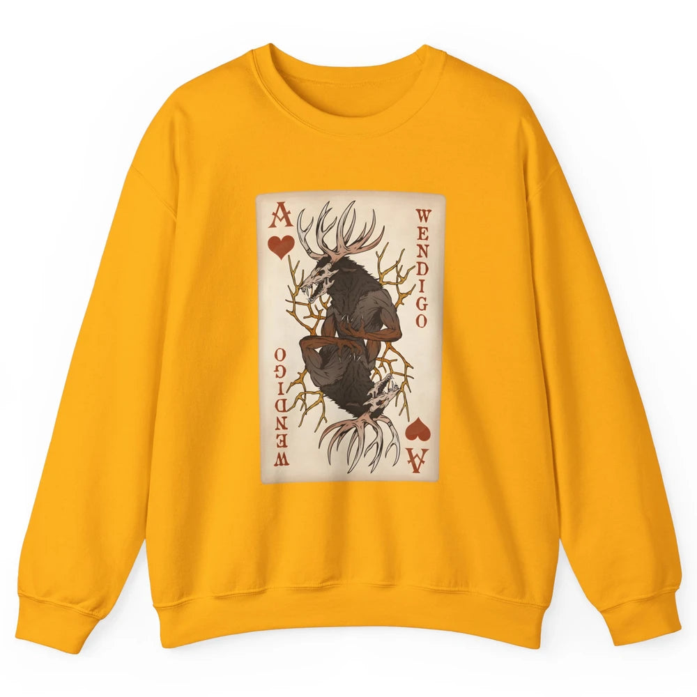 Scary Wendigo Original Cryptid Playing Card Tarot Reader Vintage Halloween Goth Unisex Crewneck Sweatshirt