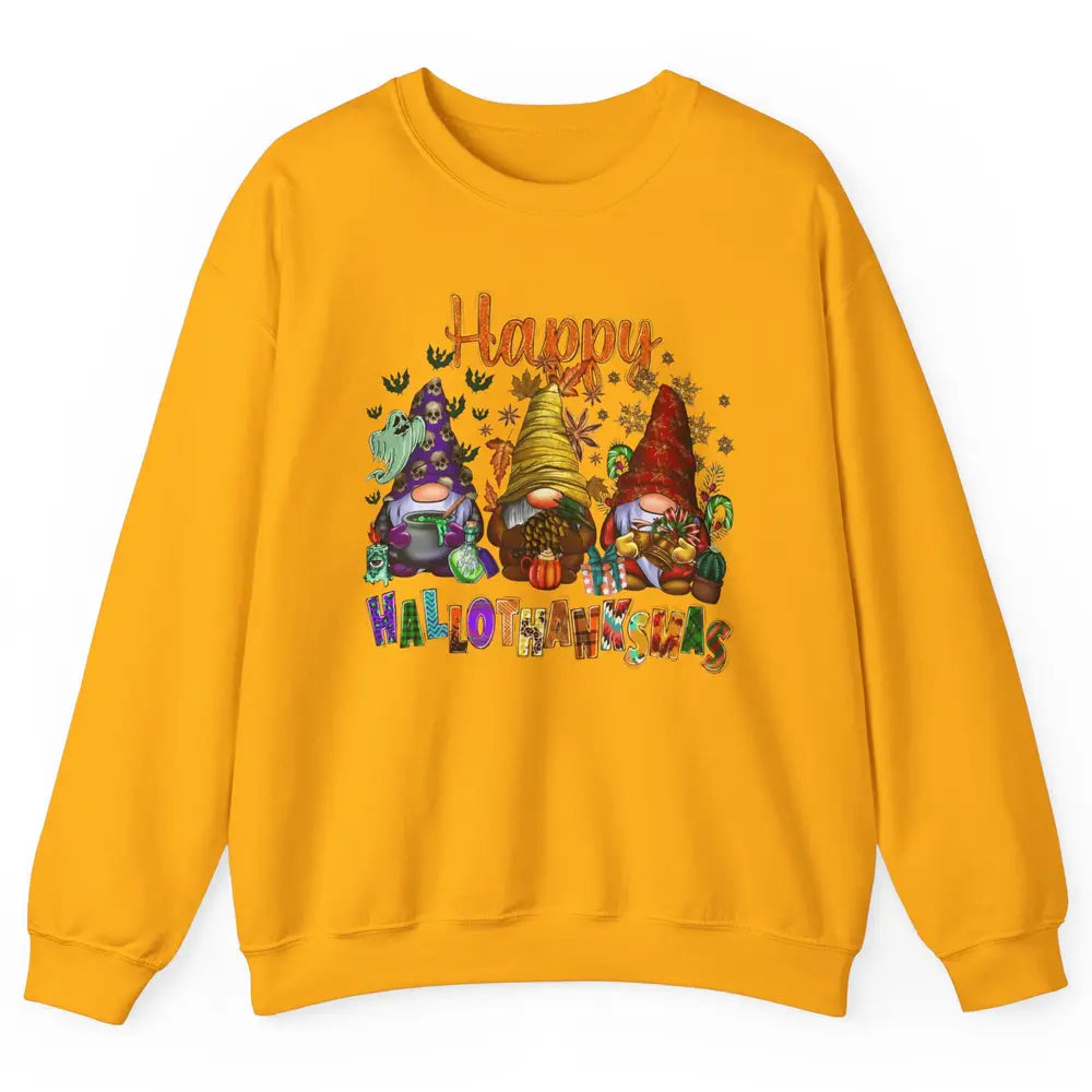 Funny Gnomes Happy Hallo-thank-mas Fall Pumpkin Thanksgiving Unisex Crewneck Sweatshirt