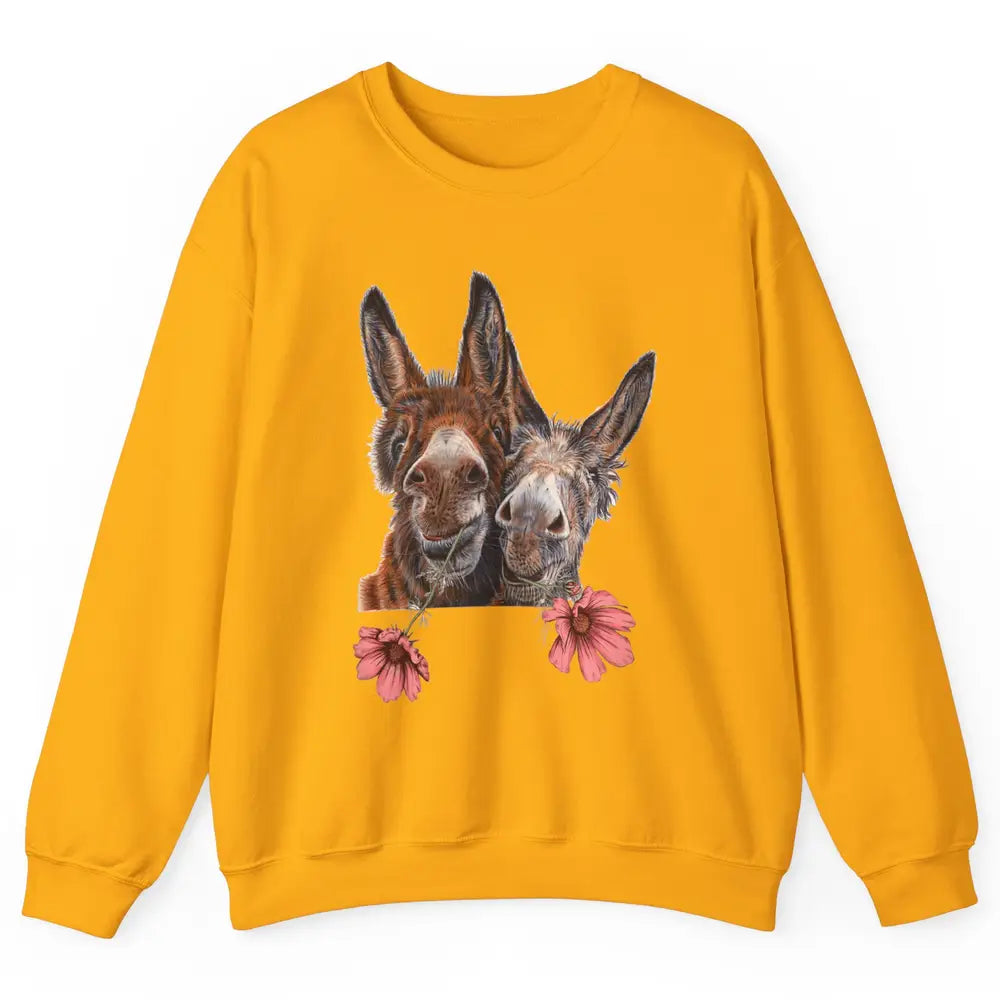 Wildflower Donkey Couple Retro Farm Animal Life Funny Donkey Unisex Crewneck Sweatshirt