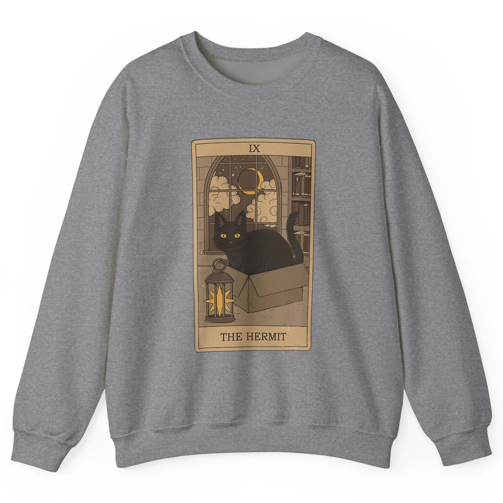 The Hermit Black Cat Tarot Card Reader Gothic Occult Cosmic Unisex Crewneck Sweatshirt