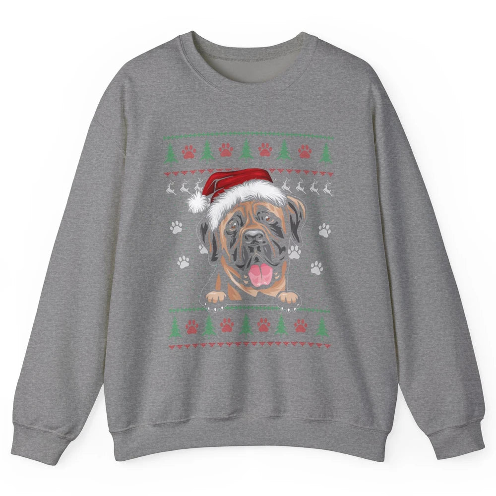 Merry Christmas Cute Santa Hat English Mastiff Dog Ugly Xmas Unisex Crewneck Sweatshirt