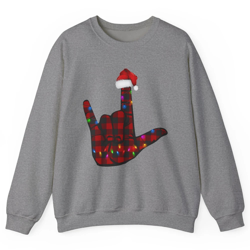 Merry Christmas Hand Sign Language Deaf Xmas Santa Hat ASL Unisex Crewneck Sweatshirt