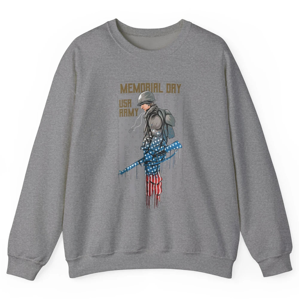 US Army Veteran With Gun American Flag US Pride Memorial Day Unisex Crewneck Sweatshirt