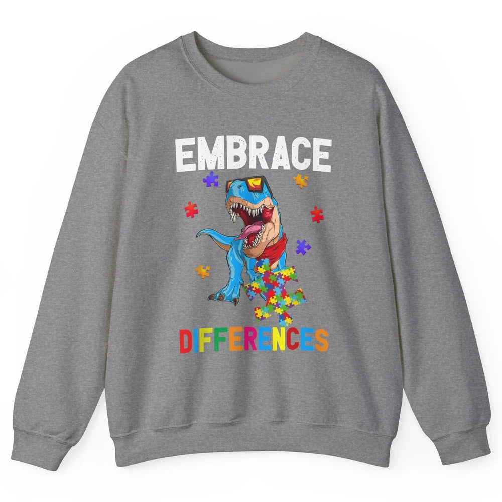 Autism Awareness Dinosaur Puzzle Piece Embrace Differences Unisex Crewneck Sweatshirt