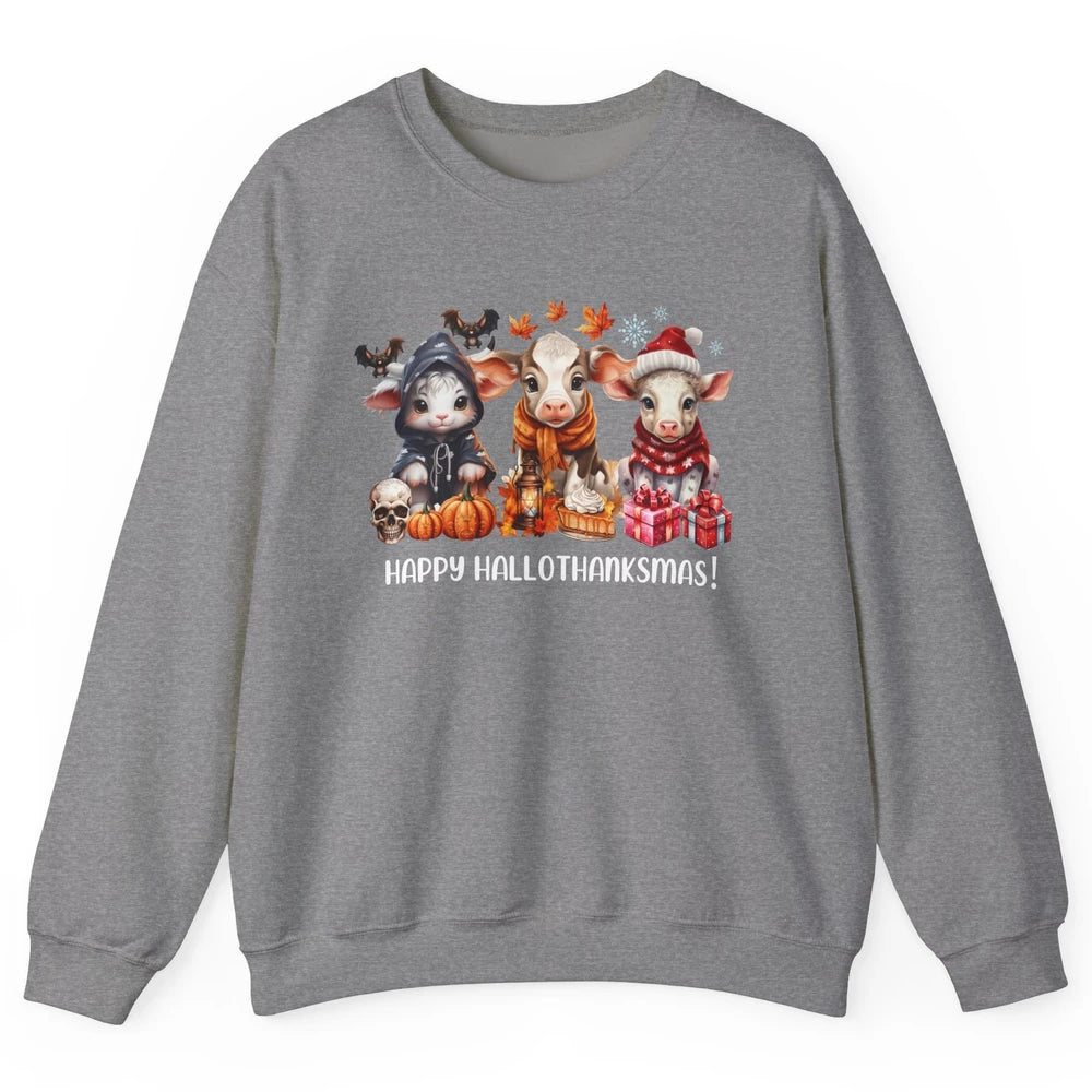 Retro Farm Baby Cow Happy Hallo-thank-mas Thanksgiving Xmas Unisex Crewneck Sweatshirt