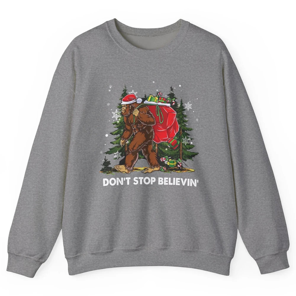 Funny Santa Bigfoot Don’t Stop Believing Christmas Tree Gift Unisex Crewneck Sweatshirt