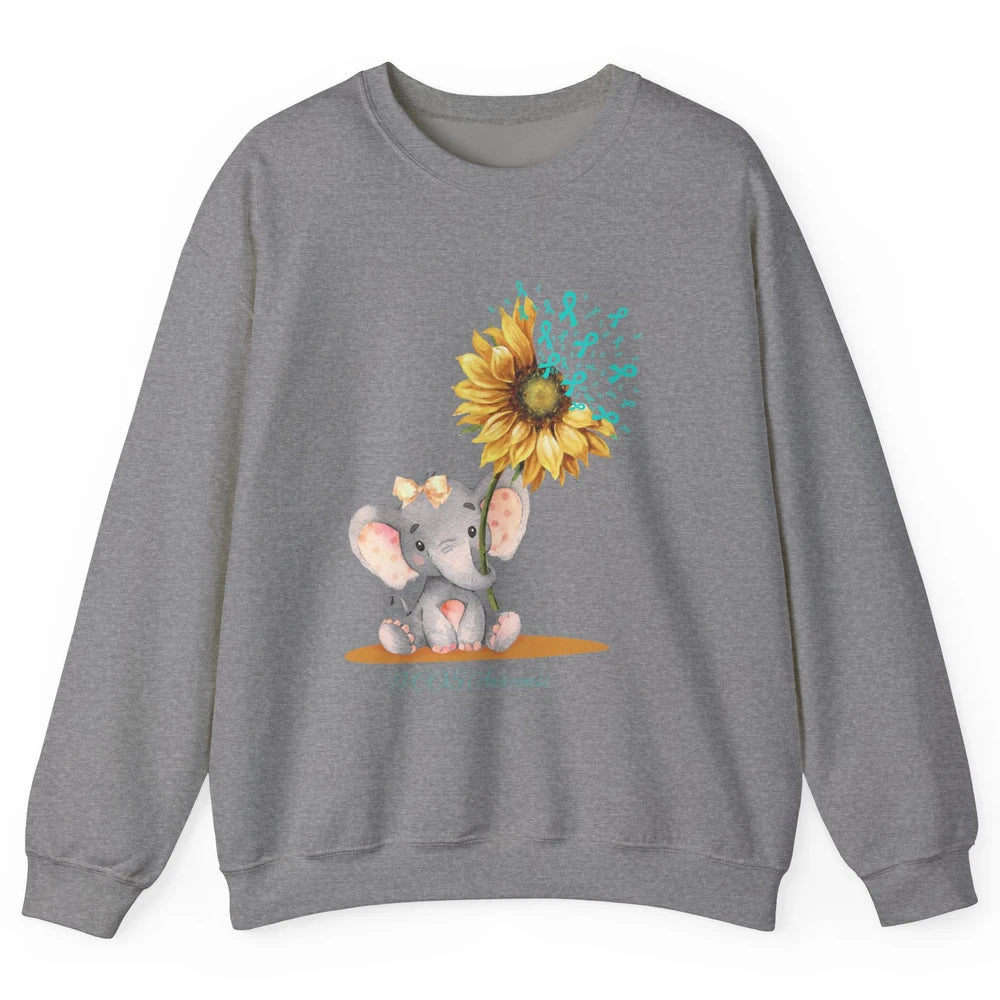 Sunflower Baby Elephant PCOS Awareness Teal Ribbon Elephant Unisex Crewneck Sweatshirt