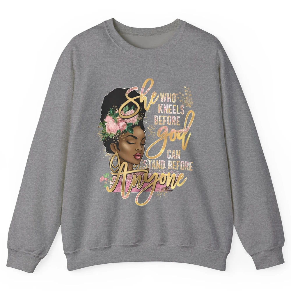 Black Girl She Who Kneels Before God Christian Afro Women Unisex Crewneck Sweatshirt