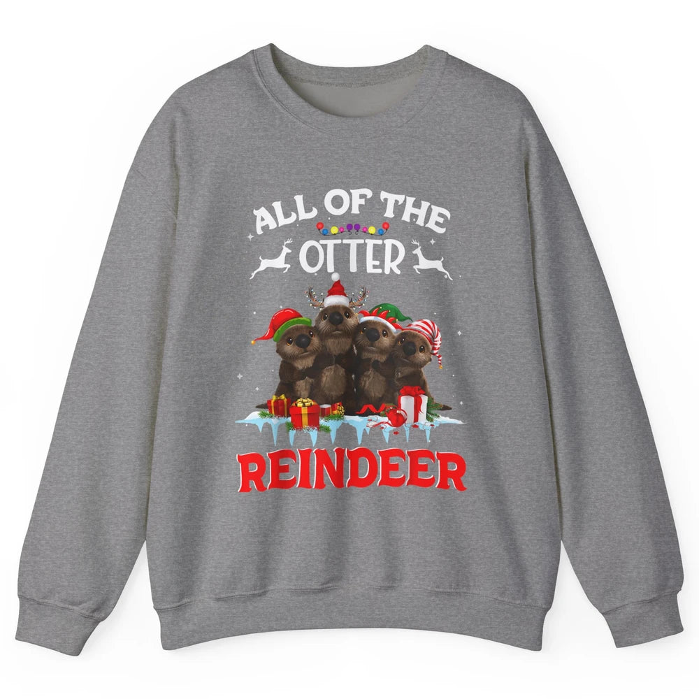 Merry Christmas All Of Otter Reindeer Funny Xmas Santa Hat Unisex Crewneck Sweatshirt