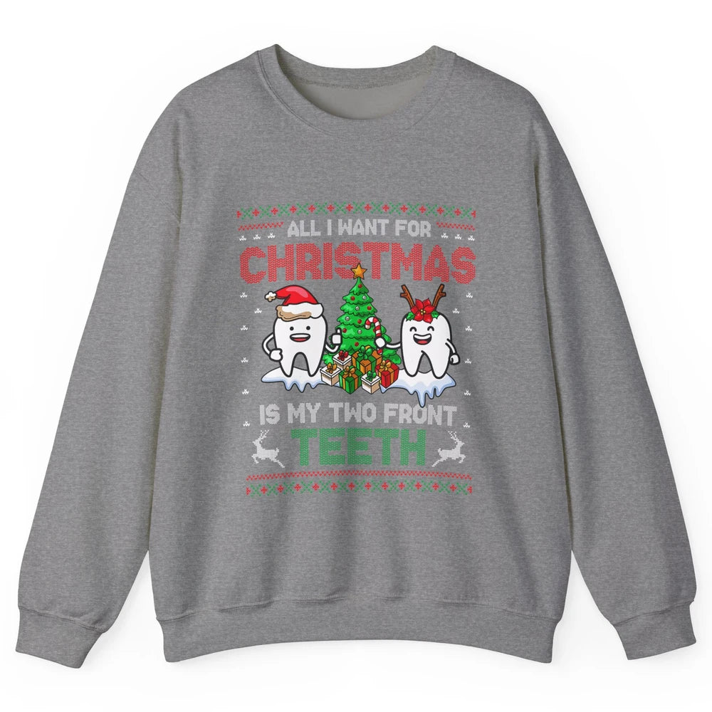 Merry Christmas Funny Two Teeth Dentist Xmas Tree Santa Ugly Unisex Crewneck Sweatshirt