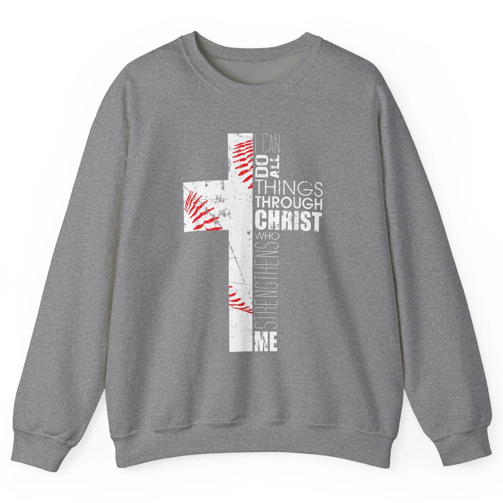 Baseball Christian Cross Bible Verse Softball Sports Day God Unisex Crewneck Sweatshirt