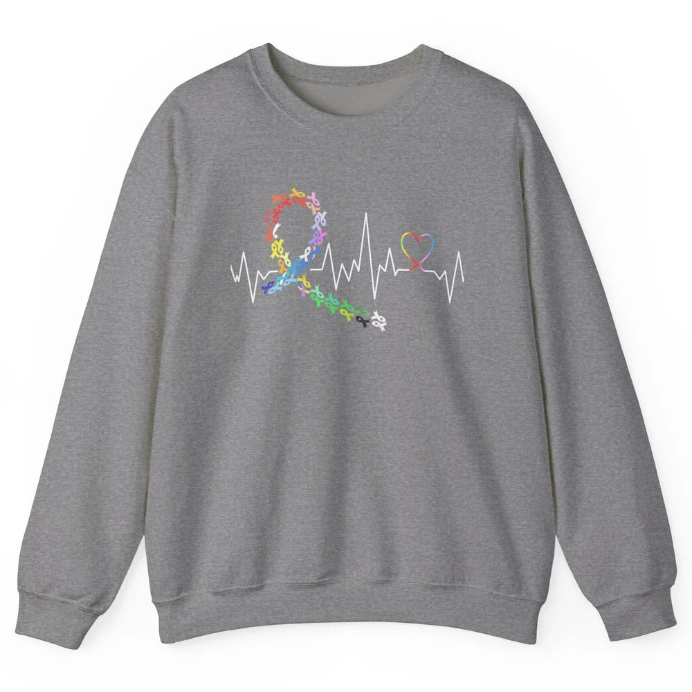 Cancer Awareness All Cancers Matter Heartbeat Unisex Crewneck Sweatshirt