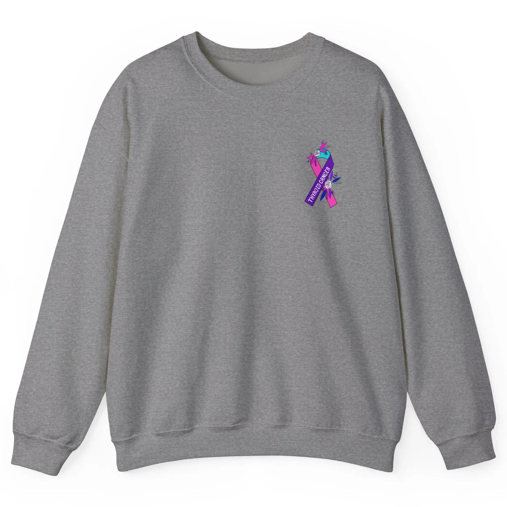 Thyroid Cancer Awareness Purple Pink Ribbon Pocket Size Gift Unisex Crewneck Sweatshirt