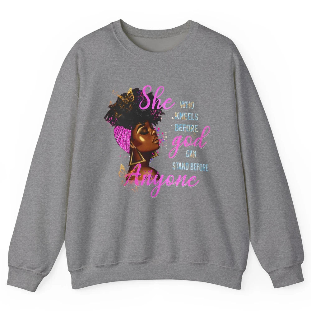 Black Girl She Who Kneels Before God Christian Afro Women Unisex Crewneck Sweatshirt