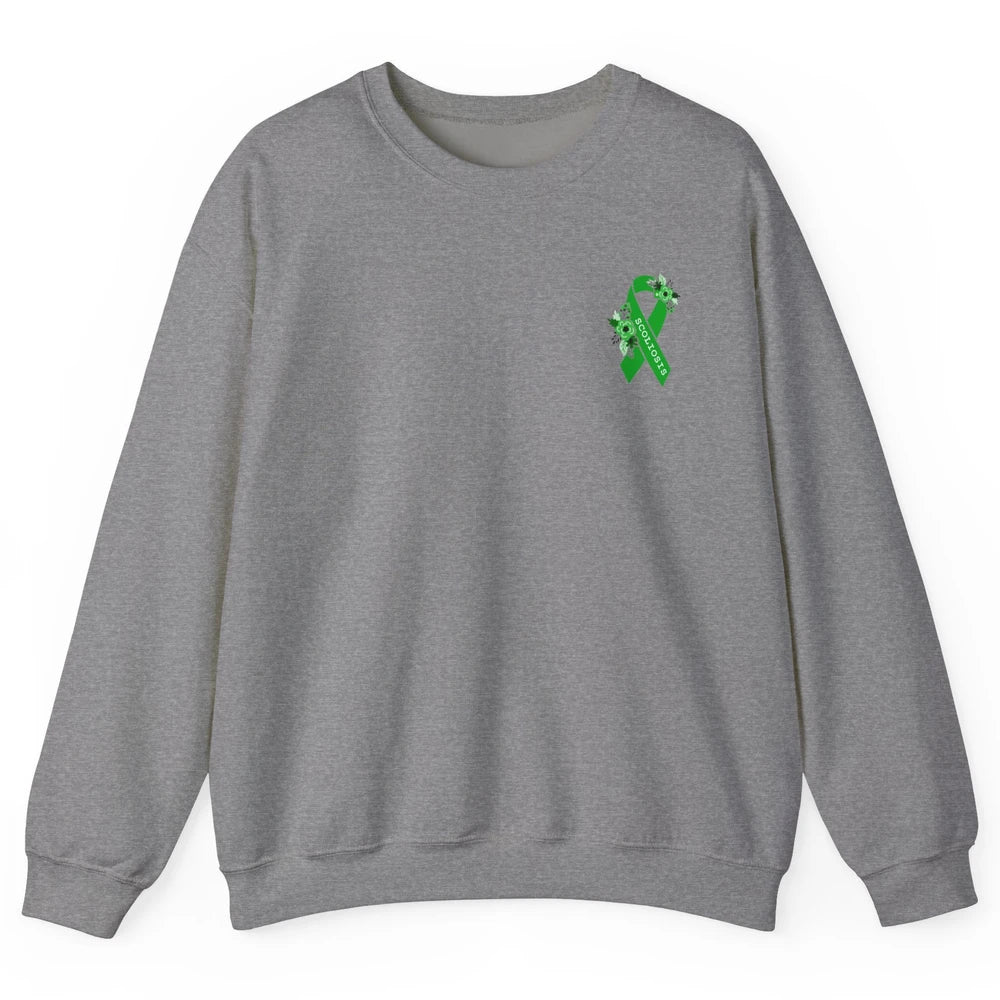 Scoliosis Awareness Support Floral Green Ribbon Pocket Size Unisex Crewneck Sweatshirt