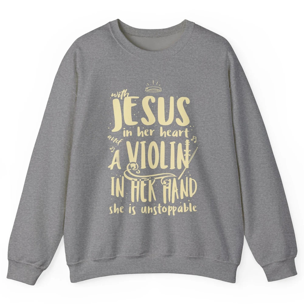 With Jesus Violin Player Retro Violinist Musical Instrument Unisex Crewneck Sweatshirt