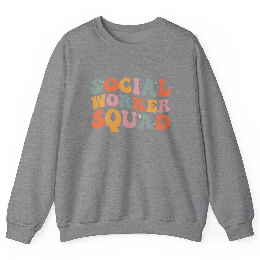 Social Worker Squad Groovy Retro Vintage Rainbow Social Work Unisex Crewneck Sweatshirt