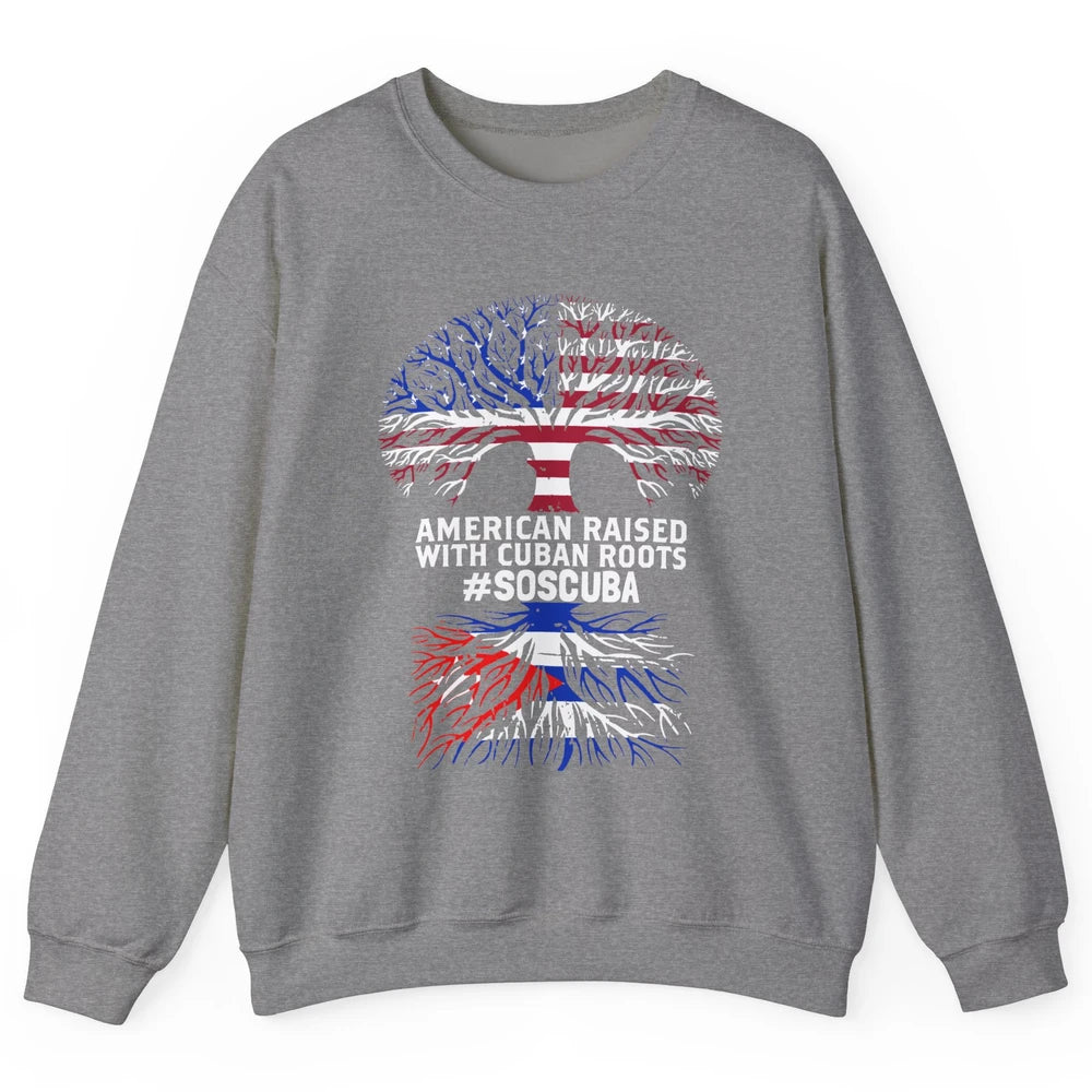 American Raised With Cuban Roots Cuban Flag Cuban Tree Unisex Crewneck Sweatshirt