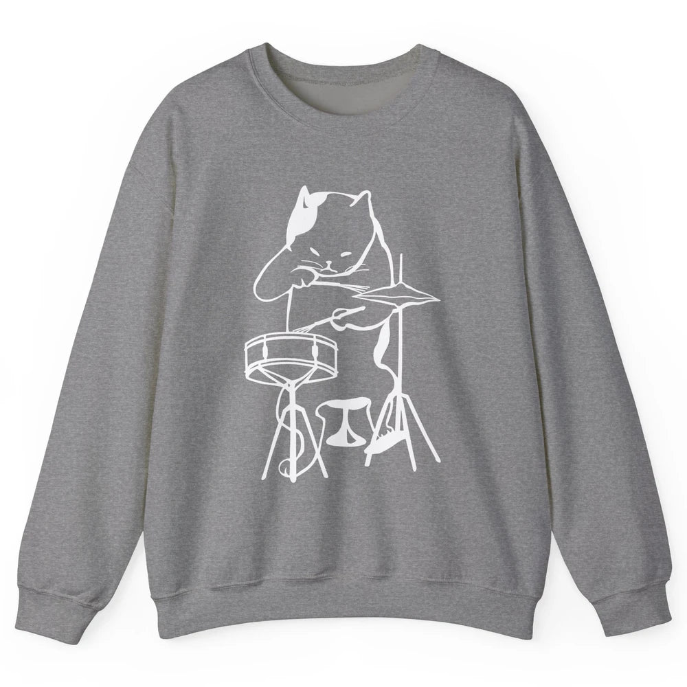 Black Cat Drumming Drummers Percussionists Musician Gift Unisex Crewneck Sweatshirt