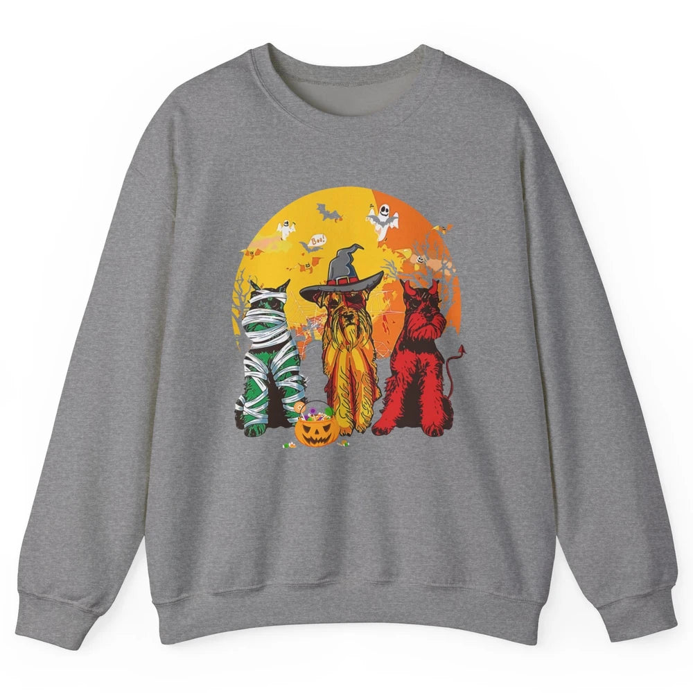 Vintage Schnauzer Witch Pumpkin Halloween Costume Dog Mom Unisex Crewneck Sweatshirt