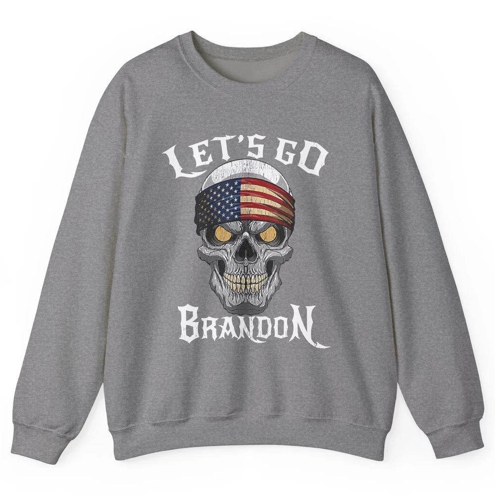 Retro Skull US Flag Let's Go Brandon Anti Biden Pro America Unisex Crewneck Sweatshirt