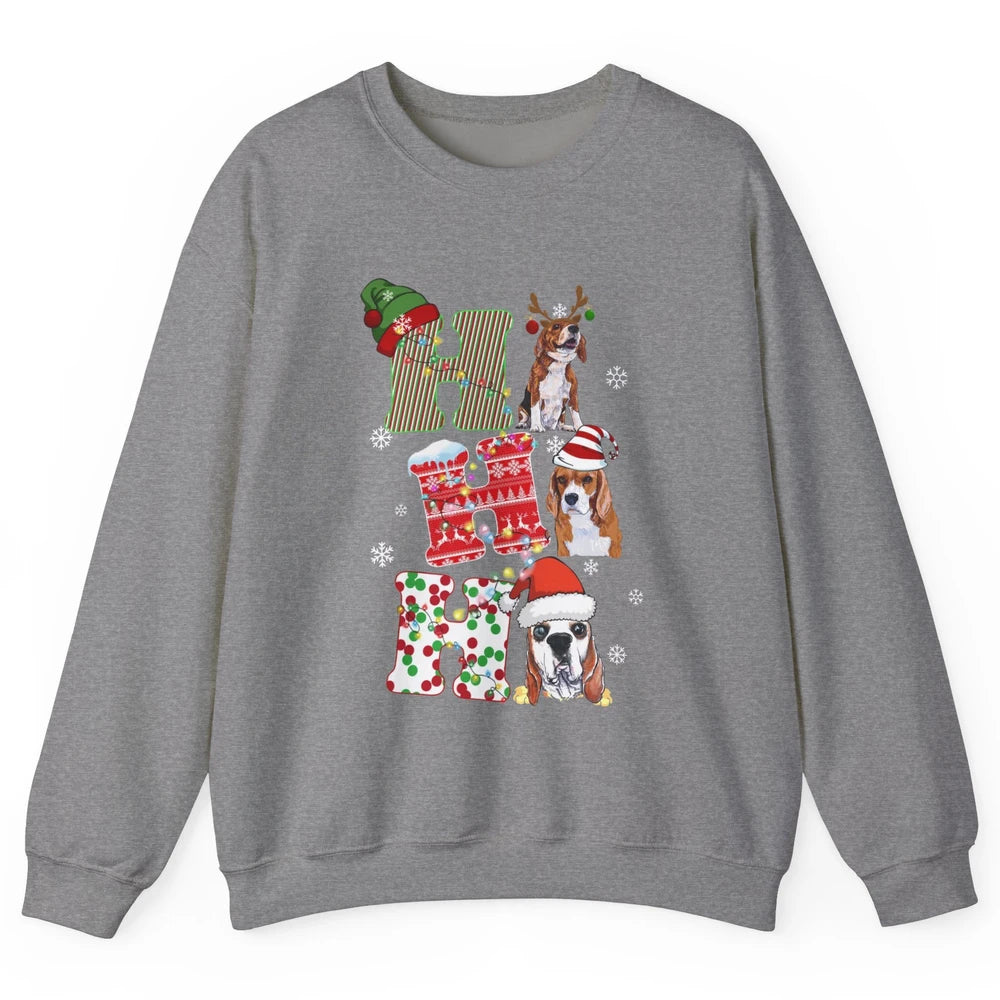 Funny Beagle Christmas Light Santa Beagle Reindeer Snowflake Unisex Crewneck Sweatshirt