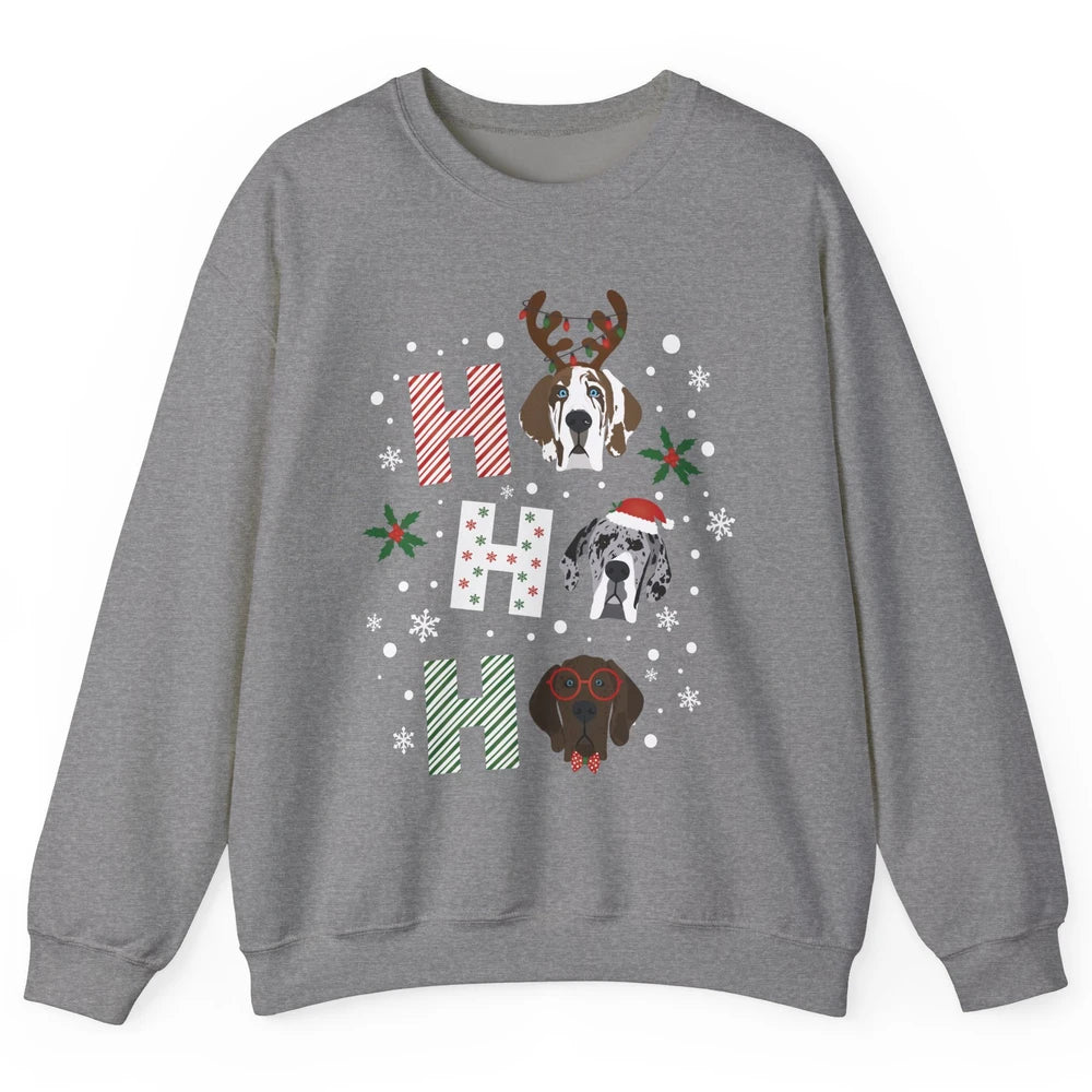 Merry Christmas Great Dane Dog Xmas Reindeer Santa Hat Ho Ho Unisex Crewneck Sweatshirt