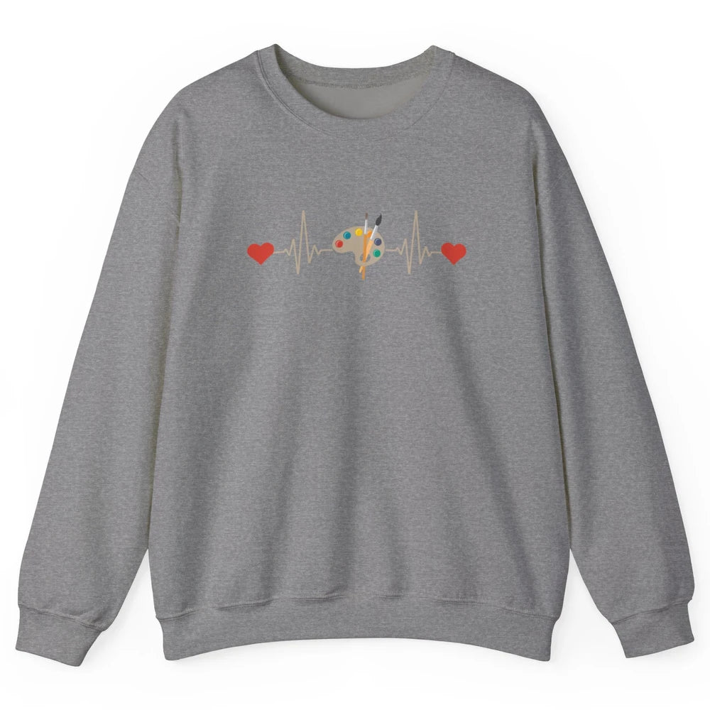 Art Paint Palette Brush Heartbeat Painter Artist Retro Paint Unisex Crewneck Sweatshirt